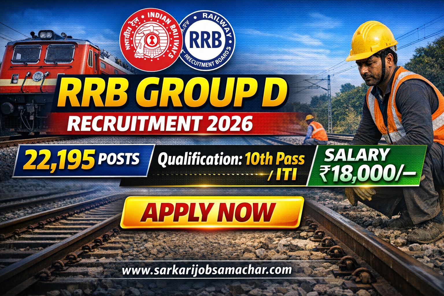 RRB Group D Recruitment 2026 - Apply Online for 22195 Posts
